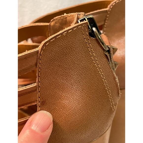 ASH Excelsior leather 38‎ tan Strappy 4” chunky Heeled Sandals women’s 7.5 - Picture 8 of 11